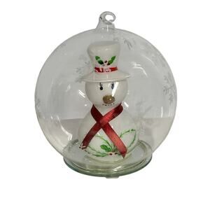 Hallmark Lighted Glass Snowman Ball Ornament w/orig Box